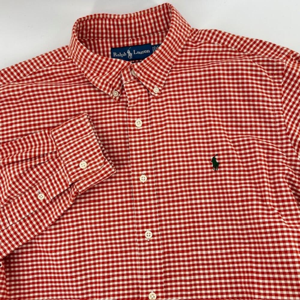 Polo Ralph Lauren Custom Fit Button Down Shirt Mens XL Orange Gingham Preppy 90s